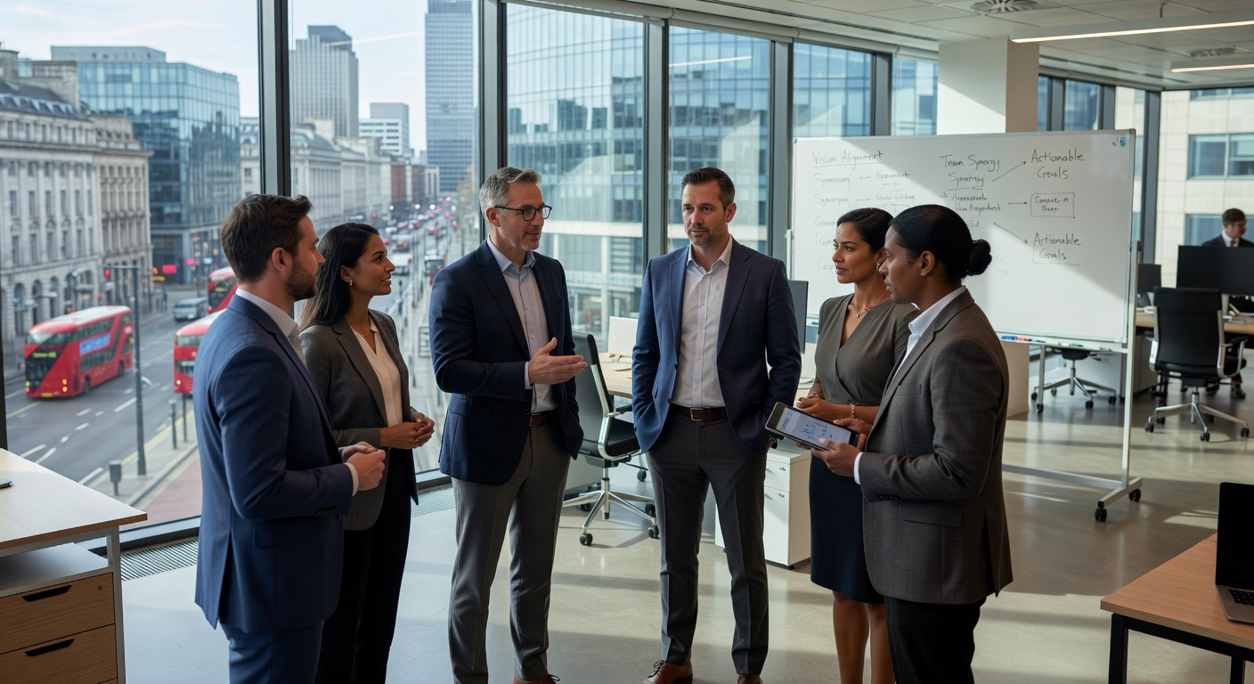 Open plan office leadership discussion